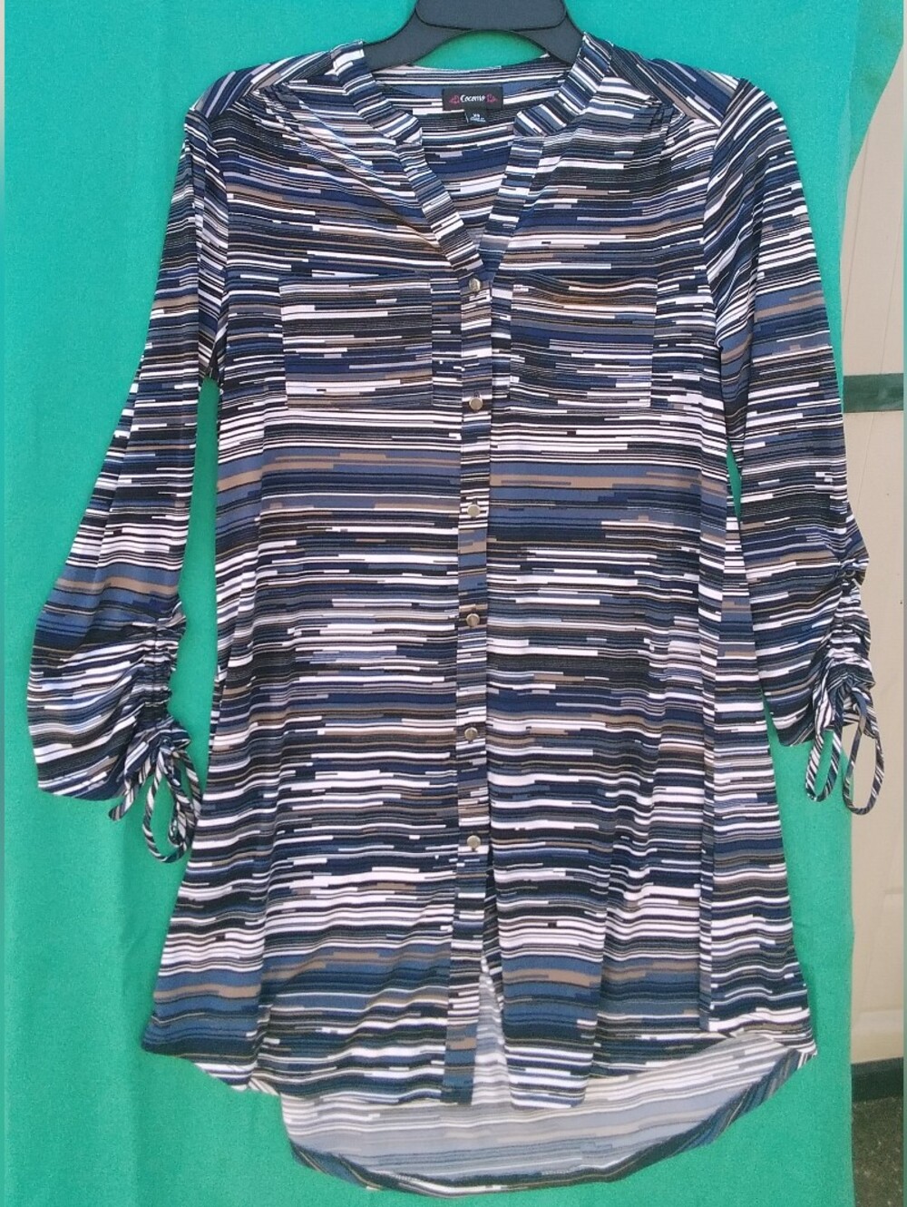 Cocomo Tunic Top Blouse Shirt Longline Blue Navy Stripe Nautical Womens XS